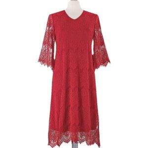 Expressions Catalog Red Lace Dress 3/4 Sleeve Size 1X